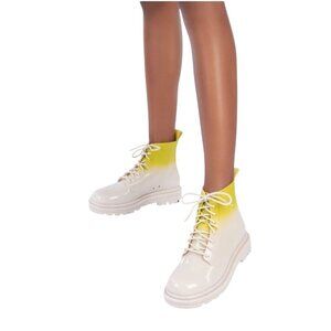 Melissa Womens Yellow Ombre Coturno Combat Boots Lace-Up Rubber Sole Size 6